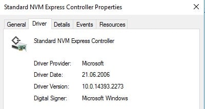 Intel NVMe DC P4600Microsofttreiber