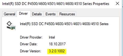 Intel NVMe DC P4600TreiberVersion3.2